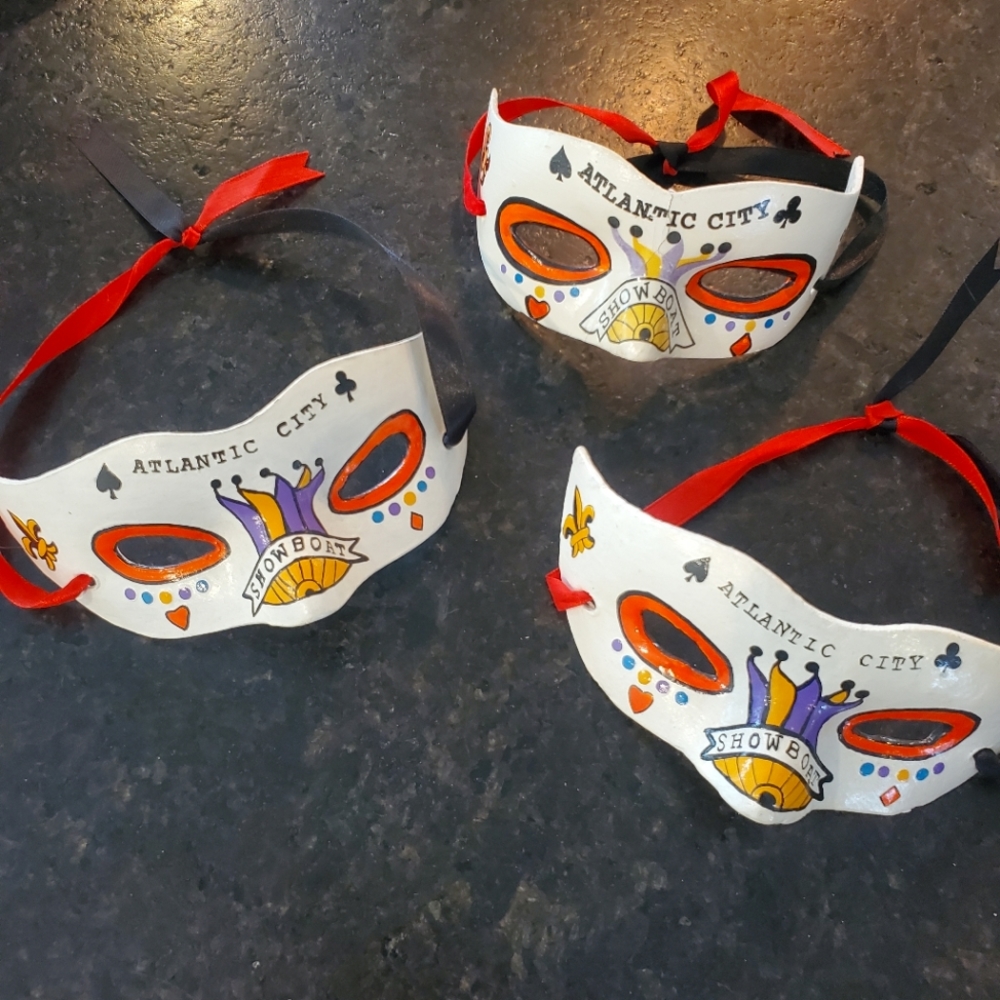 Vintage Showboat Atlantic City paper mache Mardi Gras masks - Set of Three